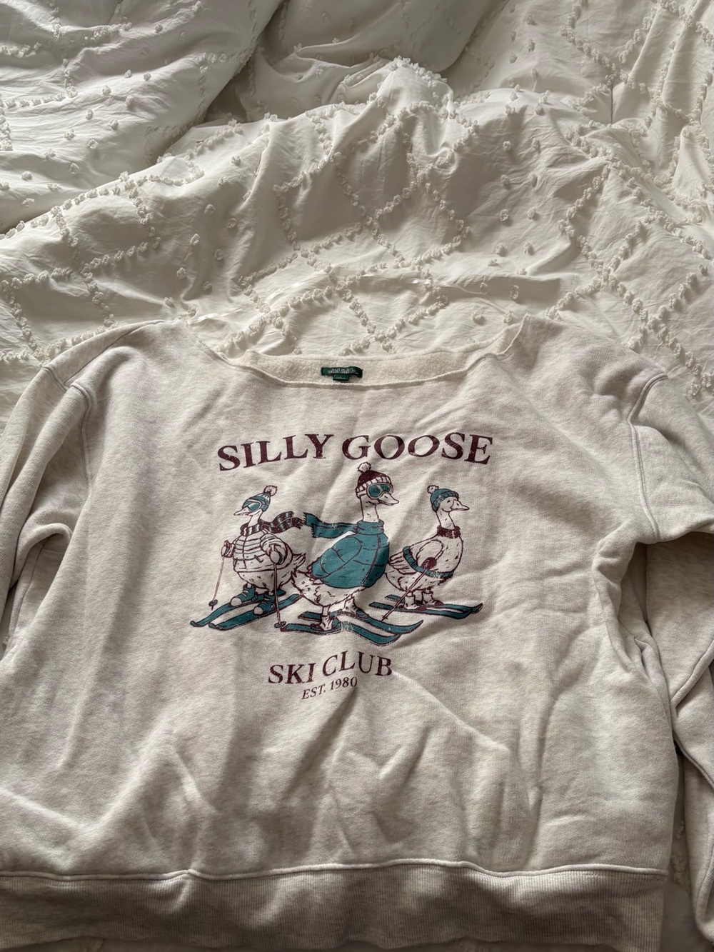 wild fable Cream Sweatshirt with Teal & Burgundy Ski Geese Graphic